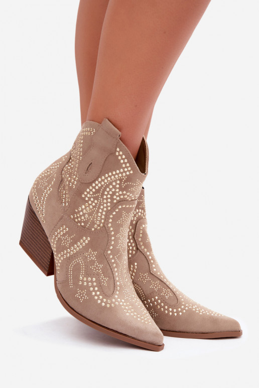 Stivaletti in stile cowboy dorati con decorazioni in colore sabbia Selden