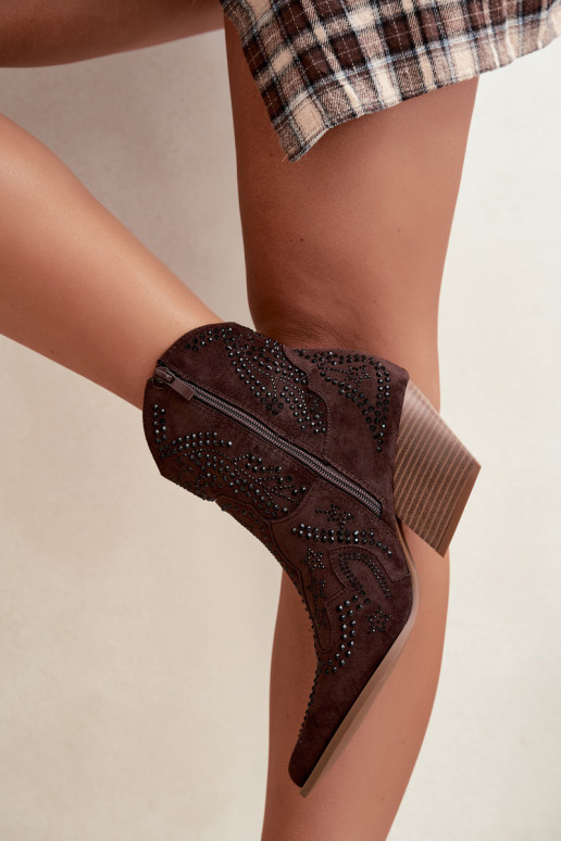 Stivaletti in stile cowboy neri con decorazioni in colore cioccolato Selden