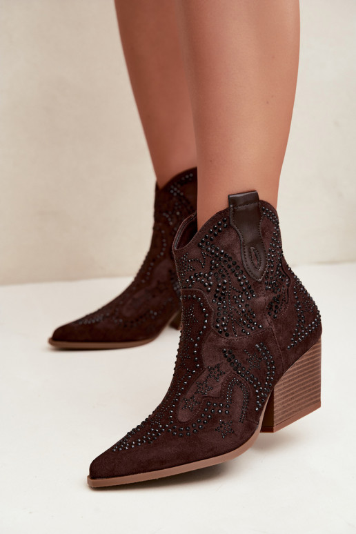 Stivaletti in stile cowboy neri con decorazioni in colore cioccolato Selden