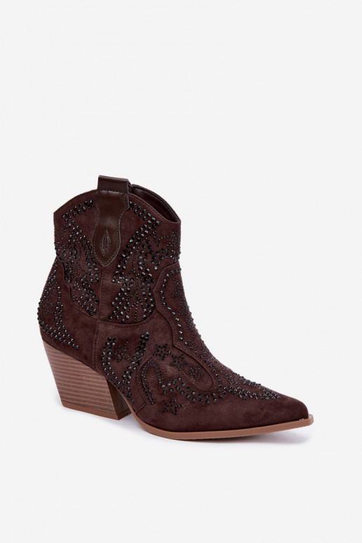 Stivaletti in stile cowboy neri con decorazioni in colore cioccolato Selden