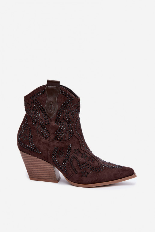 Stivaletti in stile cowboy neri con decorazioni in colore cioccolato Selden