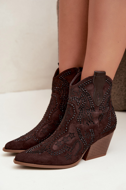 Stivaletti in stile cowboy neri con decorazioni in colore cioccolato Selden