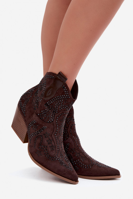 Stivaletti in stile cowboy neri con decorazioni in colore cioccolato Selden