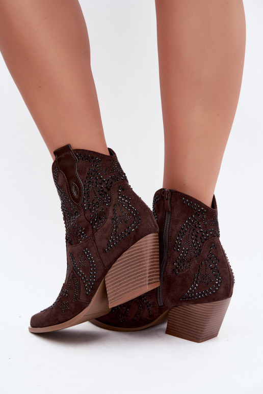 Stivaletti in stile cowboy neri con decorazioni in colore cioccolato Selden