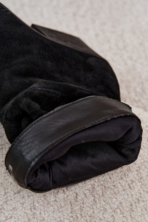 Stivaletti in pelle scamosciata naturale con pieghe e tacchi in colore nero Merrin