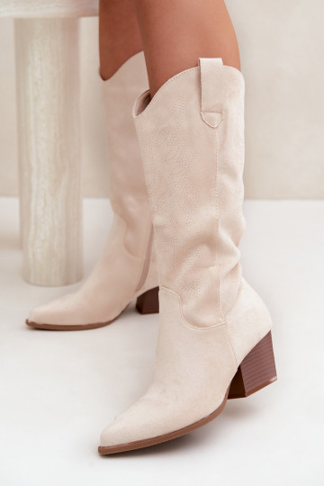 Stivali lunghi in stile cowboy con tacchi in colore avorio Hartley 2