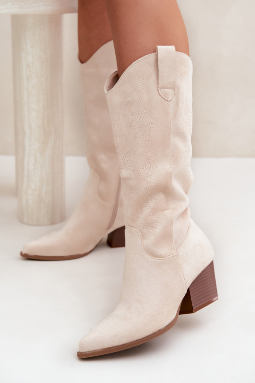 Stivali lunghi in stile cowboy con tacchi in colore avorio Hartley