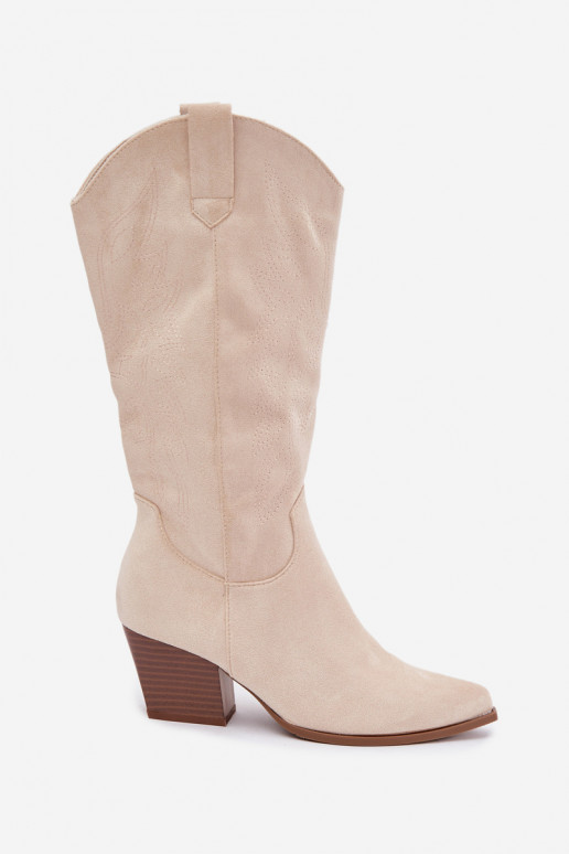 Stivali lunghi in stile cowboy con tacchi in colore avorio Hartley
