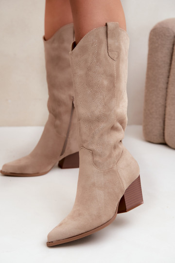 Stivali lunghi in stile cowboy con tacchi in colore khaki Hartley 2