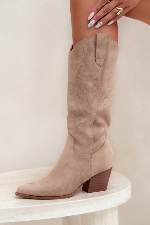 Stivali lunghi in stile cowboy con tacchi in colore khaki Hartley