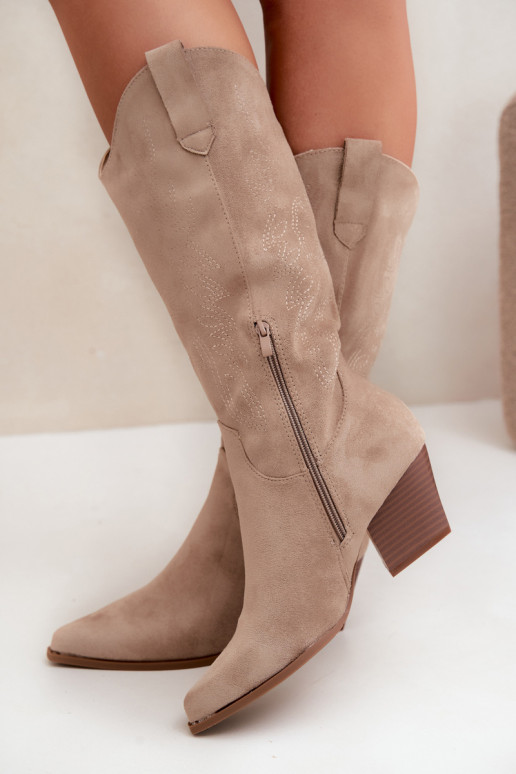Stivali lunghi in stile cowboy con tacchi in colore khaki Hartley