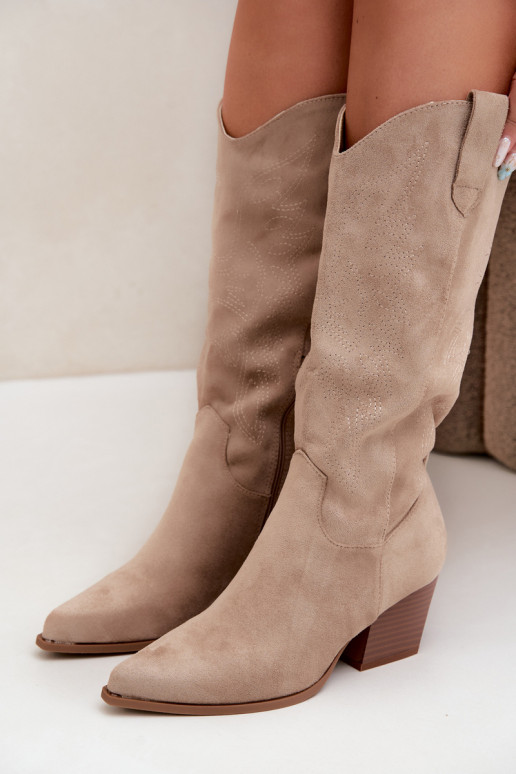 Stivali lunghi in stile cowboy con tacchi in colore khaki Hartley