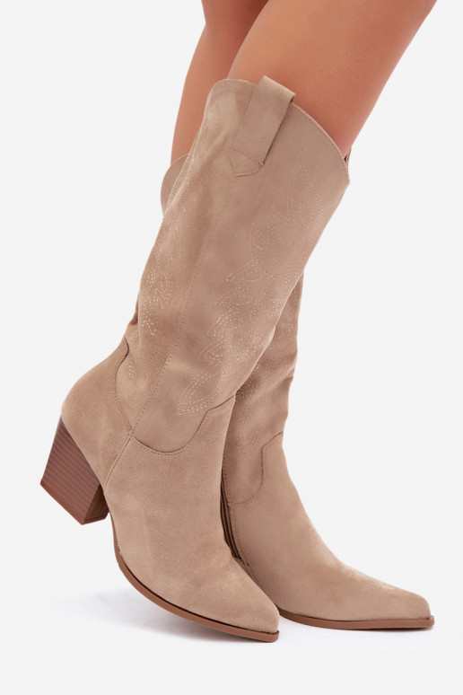 Stivali lunghi in stile cowboy con tacchi in colore khaki Hartley