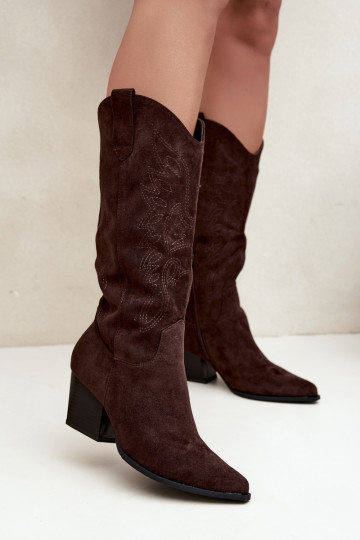 Stivali cowboy al ginocchio con tacco in colore cioccolato Hartley
