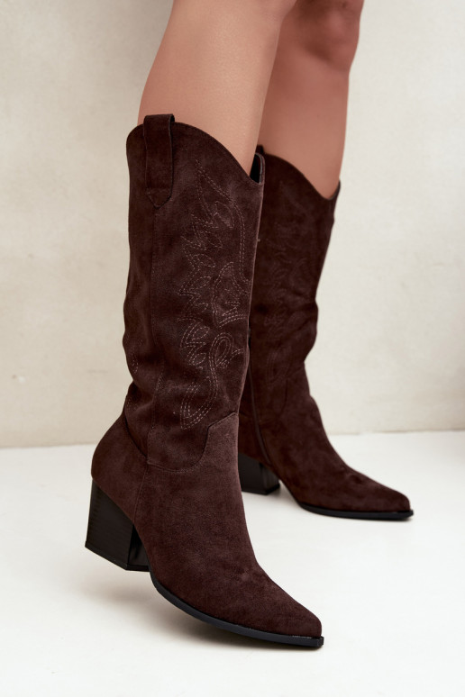 Stivali cowboy al ginocchio con tacco in colore cioccolato Hartley