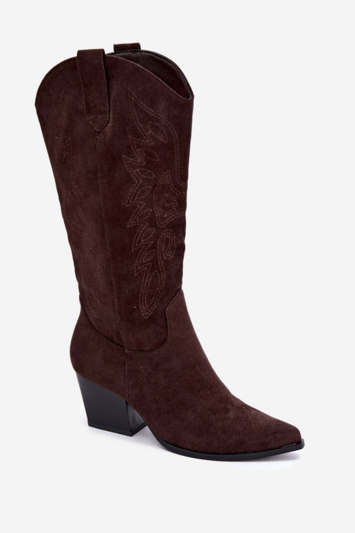 Stivali cowboy al ginocchio con tacco in colore cioccolato Hartley