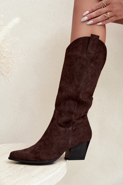 Stivali cowboy al ginocchio con tacco in colore cioccolato Hartley