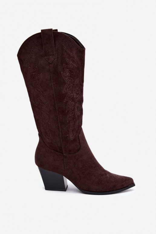 Stivali cowboy al ginocchio con tacco in colore cioccolato Hartley