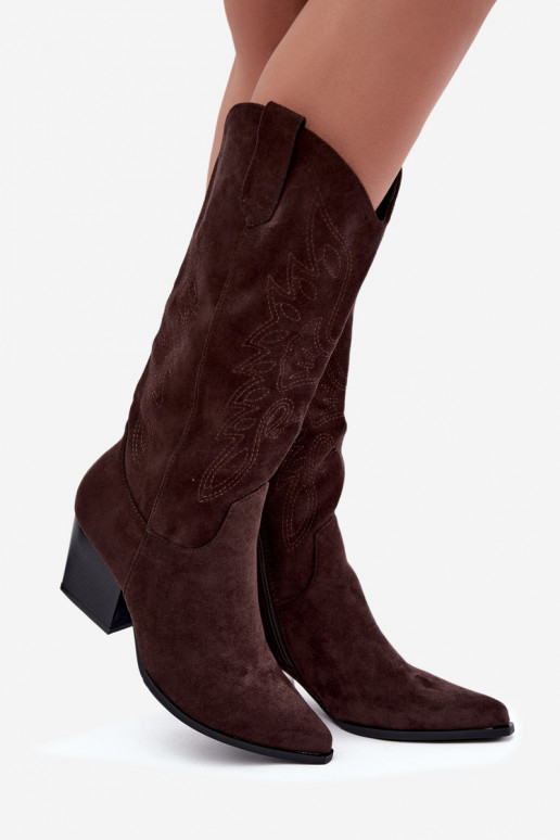 Stivali cowboy al ginocchio con tacco in colore cioccolato Hartley