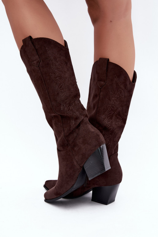 Stivali cowboy al ginocchio con tacco in colore cioccolato Hartley