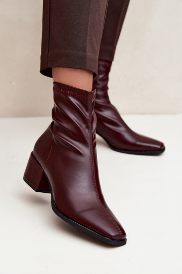 Stivaletti con tacco da donna tipo Klocek in finta pelle bordeaux Rosley 2