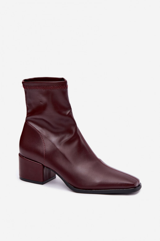 Stivaletti con tacco da donna tipo Klocek in finta pelle bordeaux Rosley