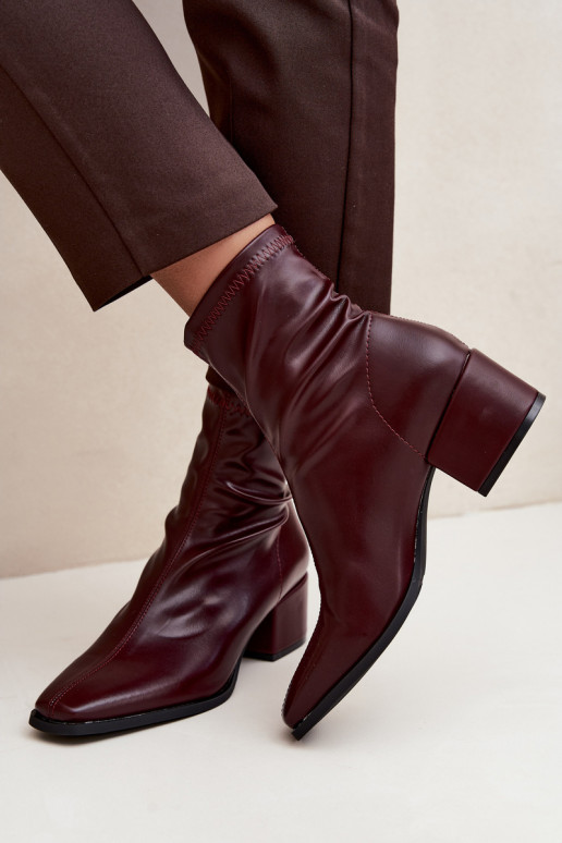 Stivaletti con tacco da donna tipo Klocek in finta pelle bordeaux Rosley