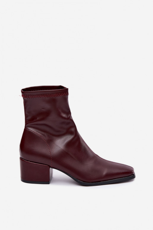 Stivaletti con tacco da donna tipo Klocek in finta pelle bordeaux Rosley