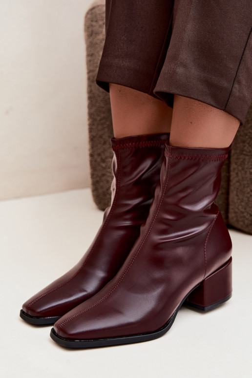 Stivaletti con tacco da donna tipo Klocek in finta pelle bordeaux Rosley