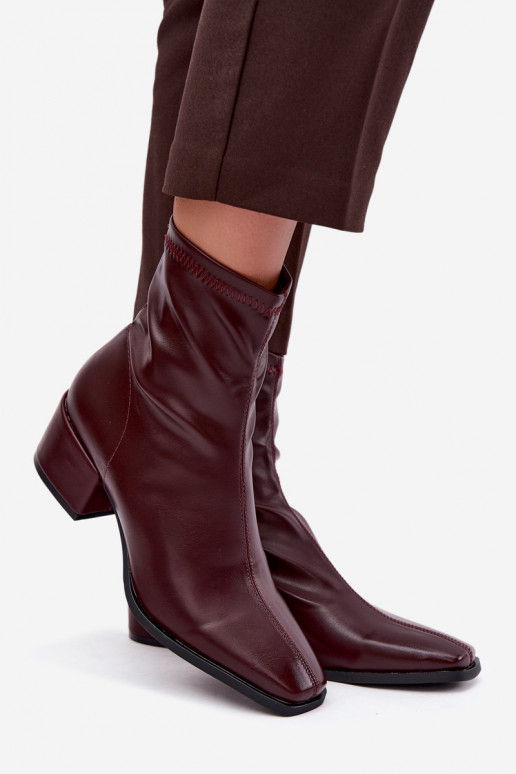 Stivaletti con tacco da donna tipo Klocek in finta pelle bordeaux Rosley
