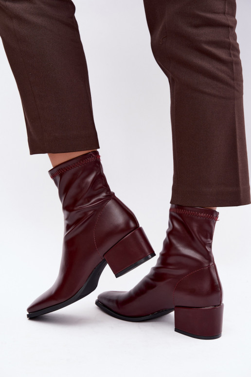 Stivaletti con tacco da donna tipo Klocek in finta pelle bordeaux Rosley