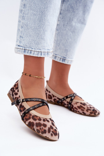Ballerine in rete con cinturini e stampa leopardata Orley