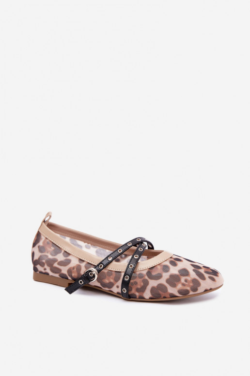 Ballerine in rete con cinturini e stampa leopardata Orley