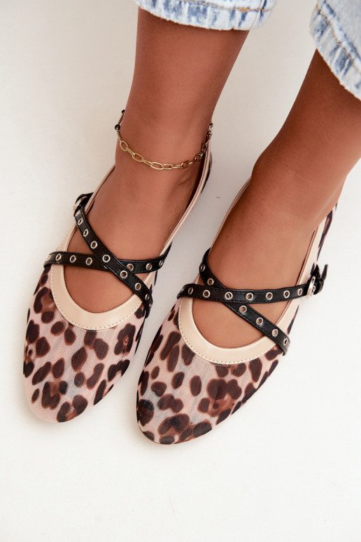 Ballerine in rete con cinturini e stampa leopardata Orley