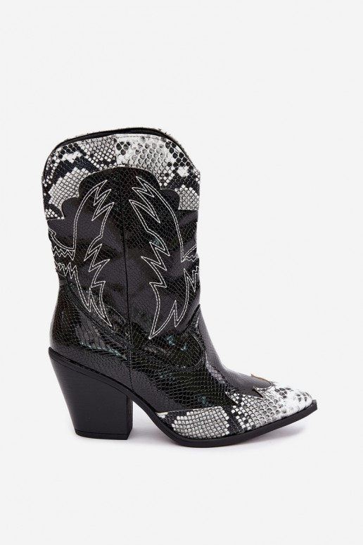 stivaletti cowboy foderati in pelliccia sintetica con dettaglio in rilievo in nero e bianco Ambery