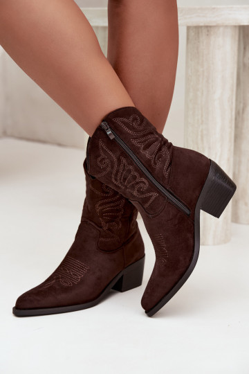 stivaletti cowboy foderati in pelliccia sintetica con tacco in colore cioccolato Corlie