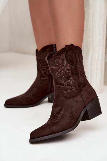 stivaletti cowboy foderati in pelliccia sintetica con tacco in colore cioccolato Corlie 2