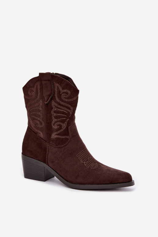 stivaletti cowboy foderati in pelliccia sintetica con tacco in colore cioccolato Corlie