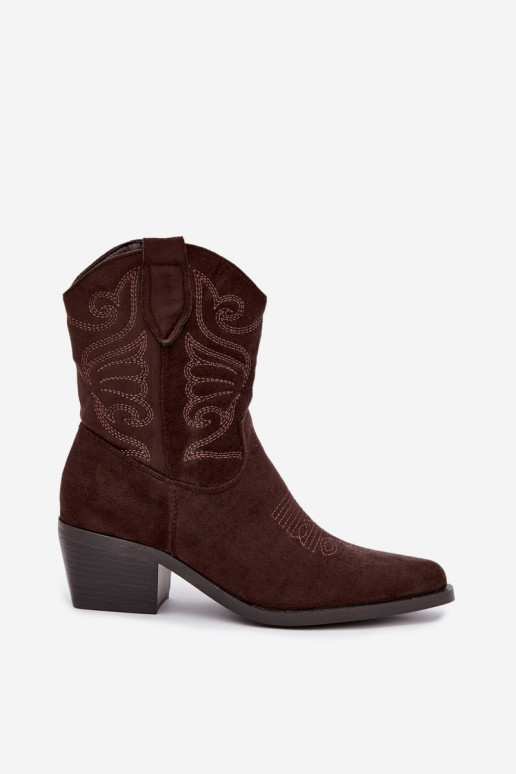 stivaletti cowboy foderati in pelliccia sintetica con tacco in colore cioccolato Corlie