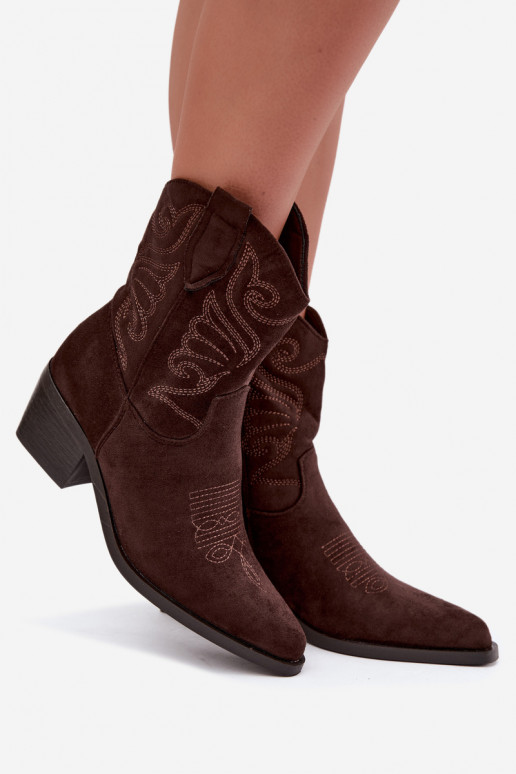stivaletti cowboy foderati in pelliccia sintetica con tacco in colore cioccolato Corlie