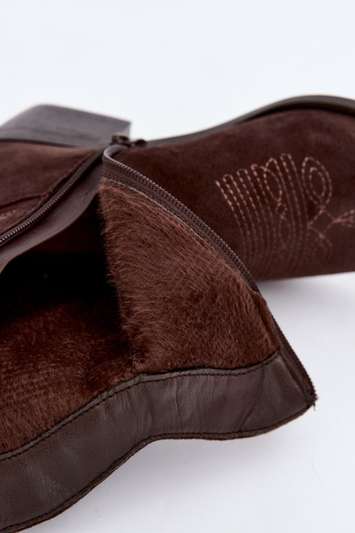 stivaletti cowboy foderati in pelliccia sintetica con tacco in colore cioccolato Corlie