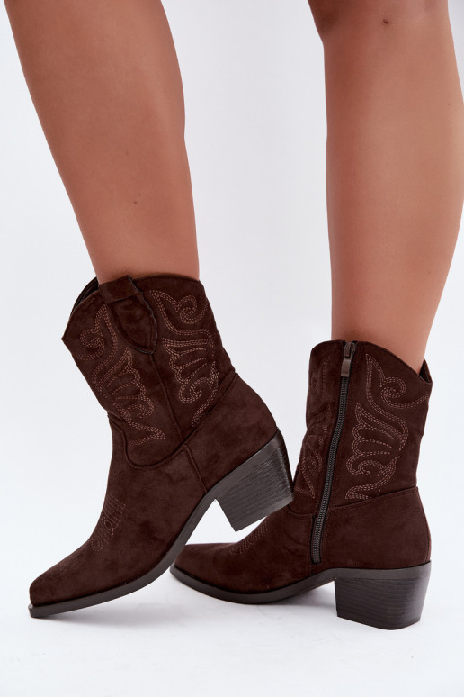 stivaletti cowboy foderati in pelliccia sintetica con tacco in colore cioccolato Corlie