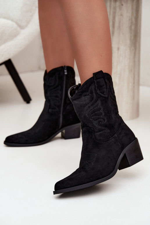 stivaletti cowboy foderati in pelliccia sintetica con tacco in colore nero Corlie