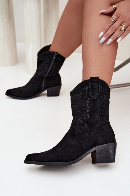 stivaletti cowboy foderati in pelliccia sintetica con tacco in colore nero Corlie