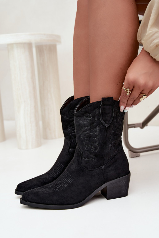 stivaletti cowboy foderati in pelliccia sintetica con tacco in colore nero Corlie