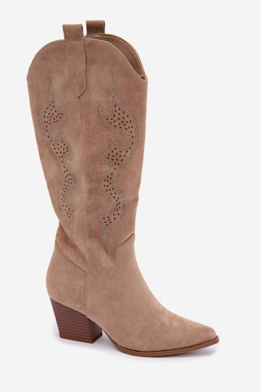 stivali cowboy lunghi con decorazione sul gambale in colore sabbia Greyla