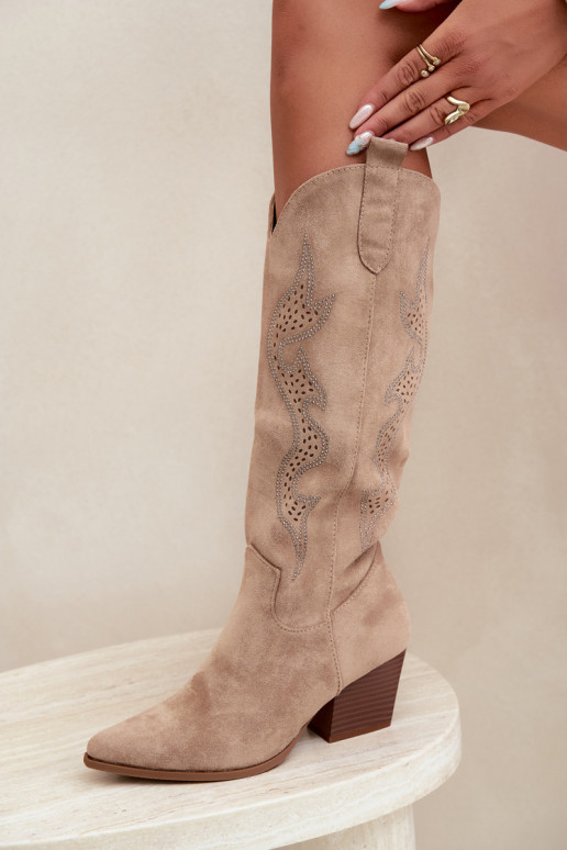 stivali cowboy lunghi con decorazione sul gambale in colore sabbia Greyla