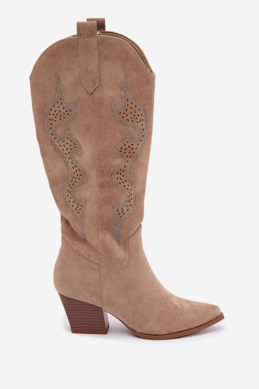 stivali cowboy lunghi con decorazione sul gambale in colore sabbia Greyla