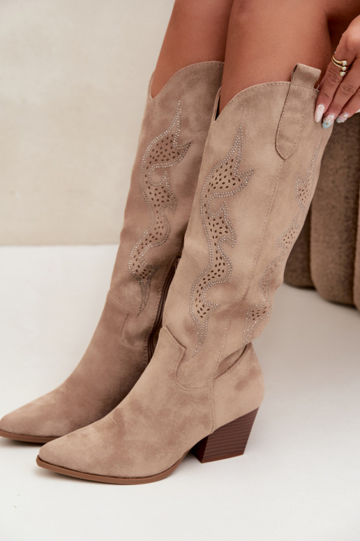 stivali cowboy lunghi con decorazione sul gambale in colore sabbia Greyla