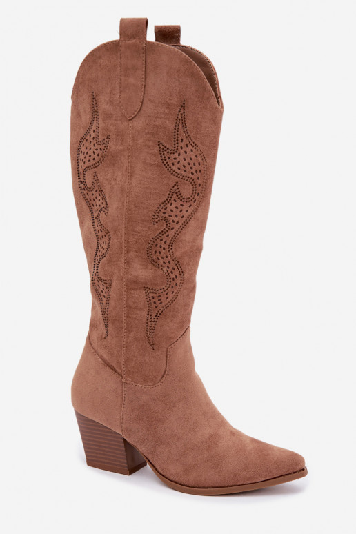 stivali cowboy lunghi con decorazione sul gambale in colore marrone Greyla
